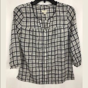 J‎ CREW BLOUSE WINDOWPANE NAVY XXS P
